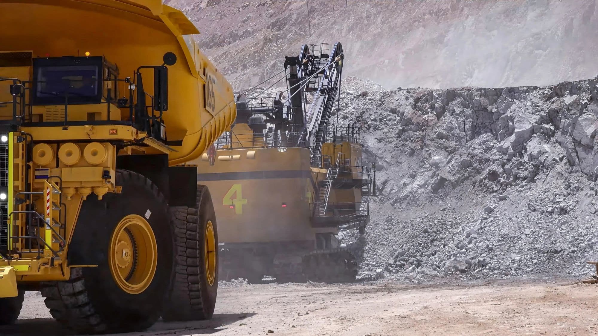 Heavy mining machinery in an open pit mine